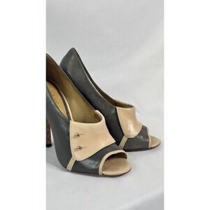 L.A.M.B Randolph Leather Pink And Gray Peep Toe Stiletto Pump Heels US Size 8